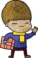 Cartoon selbstgefälliger Junge mit Geschenk vektor