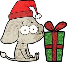 cartoon unsicher elefant saß mit weihnachtsgeschenk auf dem boden vektor