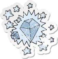 Retro beunruhigter Aufkleber eines Cartoon-funkelnden Diamanten vektor