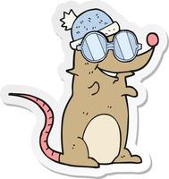 klistermärke av en tecknad serie mus bär glasögon och hatt vektor
