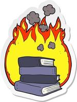 klistermärke av en tecknad serie stack av böcker brinnande vektor