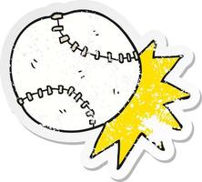 Retro beunruhigter Aufkleber eines Cartoon-Baseballballs vektor