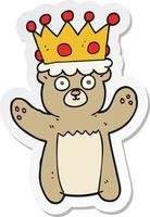 Aufkleber eines Cartoon-Teddybären mit Krone vektor