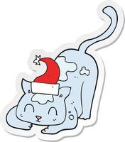 klistermärke av en tecknad serie katt bär jul hatt vektor