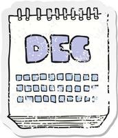 retro bedrövad klistermärke av en tecknad serie kalender som visar månad av december vektor