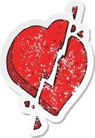 retro bedrövad klistermärke av en tecknad serie bruten hjärta symbol vektor