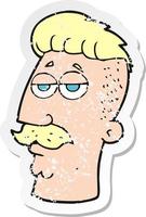 Retro-Distressed-Aufkleber eines Cartoon-Mannes mit Hipster-Haarschnitt vektor