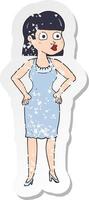 Retro-Distressed-Aufkleber einer Cartoon-Frau mit den Händen auf den Hüften vektor