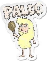 retro bedrövad klistermärke av en tecknad serie kvinna på paleo diet vektor