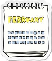 Aufkleber eines Cartoon-Kalenders, der den Monat Februar zeigt vektor