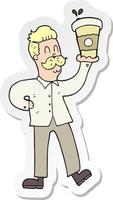 Aufkleber eines Cartoon-Mannes mit Kaffeetassen vektor
