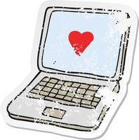 Retro-Distressed-Aufkleber eines Cartoon-Laptops mit Herzsymbol auf dem Bildschirm vektor