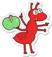 Aufkleber einer Cartoon-Ameise mit Apfel vektor