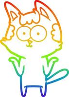 Regenbogen-Gradientenlinie, die eine glückliche Cartoon-Katze zeichnet, die mit den Schultern zuckt vektor