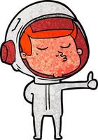 karikatur selbstbewusster astronaut, der daumen hoch gibt vektor