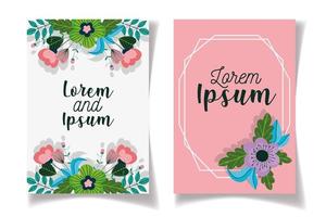 uppsättning av två inbjudningskort med blommor mall vektor