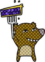 tecknad serie Björn som visar tänder med paj vektor