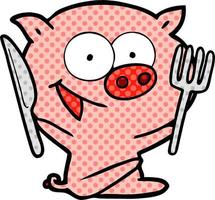 Fröhlicher sitzender Schweine-Cartoon vektor