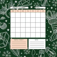 Monatsplaner. ein planer für die monatsorganisation der zeit mit weihnachtshintergrund. Kalender. Winterstimmung.3 vektor