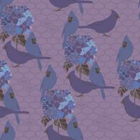 sömlös vektor mönster med Söt fåglar och hortensia blommor
