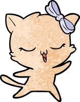 Cartoon tanzende Katze mit Schleife auf dem Kopf vektor