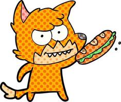 Cartoon grinsender Fuchs mit Sandwich vektor