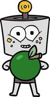 glücklicher Cartoon-Roboter mit Apfel vektor
