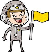 Cartoon lachender Astronaut schwenkt Flagge vektor