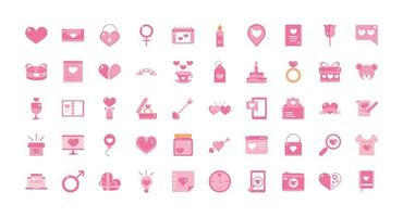 romantiska alla hjärtans dag rosa ikoner set vektor