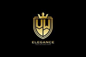 Erstes vw elegantes Luxus-Monogramm-Logo oder Abzeichen-Vorlage mit Schriftrollen und königlicher Krone – perfekt für luxuriöse Branding-Projekte vektor