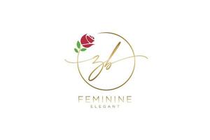 första zb feminin logotyp skönhet monogram och elegant logotyp design, handstil logotyp av första signatur, bröllop, mode, blommig och botanisk med kreativ mall. vektor