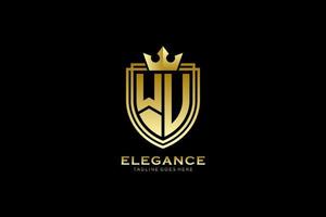 anfängliches wu elegantes luxus-monogramm-logo oder abzeichenvorlage mit schriftrollen und königskrone - perfekt für luxuriöse branding-projekte vektor