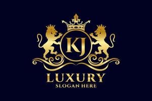 anfängliche kj-buchstabe lion royal luxus-logo-vorlage in vektorkunst für luxuriöse branding-projekte und andere vektorillustration. vektor