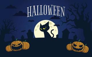 halloween fullmåne bakgrund läskigt svart katt vektor