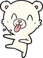 unhöflicher Cartoon tanzender Eisbär, der die Zunge herausstreckt vektor