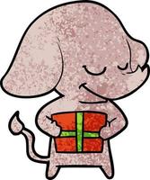 lächelnder elefant der karikatur mit geschenk vektor