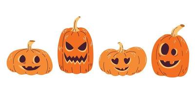 set orange kürbis mit lustigen gesichtern für den feiertag halloween. Vektor-Illustration. vektor