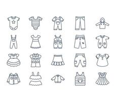 Kinderkleidung und Kleider-Icon-Set vektor