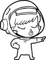 tecknad serie Söt astronaut flicka pekande vektor