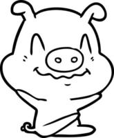 nervöses cartoon-schwein sitzt vektor