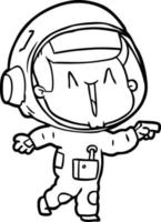 Lycklig tecknad serie astronaut pekande vektor