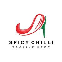 würziges Chili-Logo-Design, rote Gemüseillustration, Küchenzutaten, scharfe Chili-Vektormarkenprodukte vektor