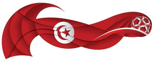 rot-weißer fußball, der eine wellenförmige abstrakte spur mit den farben der tunesischen flagge auf weißem hintergrund hinterlässt. Vektorbild vektor