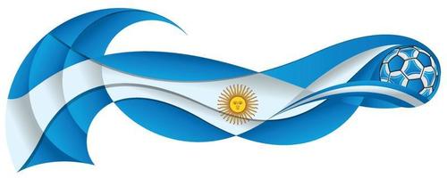 Hellblauer und weißer Fußball, der eine wellenförmige Spur mit den Farben der argentinischen Flagge hinterlässt vektor