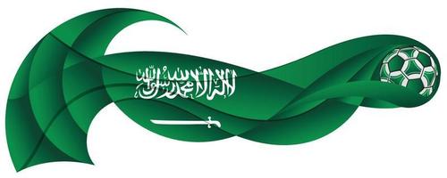 grön och vit fotboll boll lämnar en vågig spår med de färger av de saudi arab flagga vektor