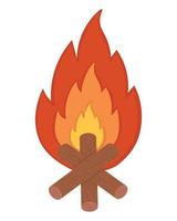 gekritzel flache clipart. brennendes Lagerfeuer zum Entspannen am Abend auf dem Campingplatz. Alle Objekte werden neu lackiert. vektor