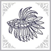 bunte Betta-Fisch-Mandala-Kunst isoliert auf schwarzem Hintergrund vektor