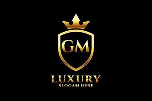 Initial gm elegantes Luxus-Monogramm-Logo oder Abzeichen-Vorlage mit Schriftrollen und königlicher Krone – perfekt für luxuriöse Branding-Projekte vektor