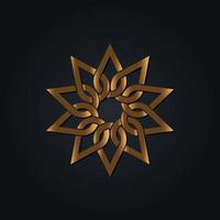 guld lyx emblem mall design, överlappande element. islamic motiv. gyllene Knut. geometrisk mönster blomma mandala i arabicum stil, logotyp isolerat på en svart bakgrund. vektor illustration