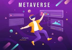 Metaverse digitale Virtual-Reality-Technologie trägt eine vr-Brille für zukünftige Innovationen und Kommunikation in handgezeichneter flacher Cartoon-Illustration vektor